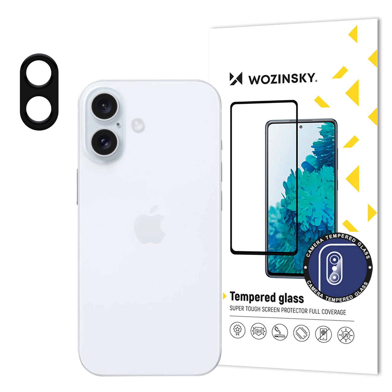 Tempered glass 9H Wozinsky Full Camera Glass on white background