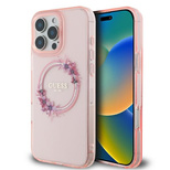 Guess IML Flowers Wreath MagSafe Hülle für iPhone 16 Pro – Rosa