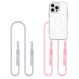 Tech-Protect Flexair Chain MagSafe Hülle für iPhone 16 Pro - Transparent + 2 Tragebänder (Pink und Grau)