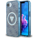 Guess IML Metal Glitter 4G Circle Triangle MagSafe Case für iPhone 16e - Blau