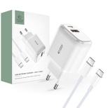 Tech-Protect C20W USB-C PD 20W / USB-A QC 3.0 Netzwerkladegerät mit USB-C / USB-C-Kabel – Weiß