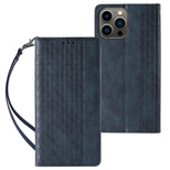 Magnet Strap Case iPhone 14 Pro Flip Wallet Mini Lanyard Stand Blue