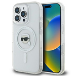 Karl Lagerfeld IML Metall-MagSafe-Hülle mit Karl-Kopf für iPhone 16 Pro – Weiß