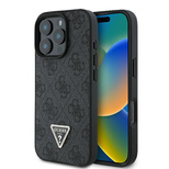 Guess Leder 4G Triangle Strass Hülle für iPhone 16 Pro – Schwarz