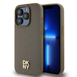 DKNY Leather Pattern Metal Logo MagSafe Case for iPhone 14 Pro Max - Brown