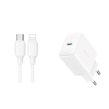 Joyroom JR-TCF20 USB-C PD 20W network charger - white + USB-C / Lightning cable 1m