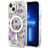 Guess Flower MagSafe Hülle für iPhone 14 – transparent