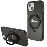 Guess Ring Stand Script Glitter MagSafe case for iPhone 13 / 14 / 15 - black