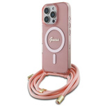 Guess Crossbody Cord Script MagSafe-Hülle für iPhone 16 Pro Max – Rosa