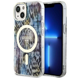 Guess Leopard MagSafe case for iPhone 14 - blue