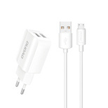 Dudao ładowarka sieciowa EU 2x USB 5V/2.4A + kabel micro USB biały (A2EU + Micro white)