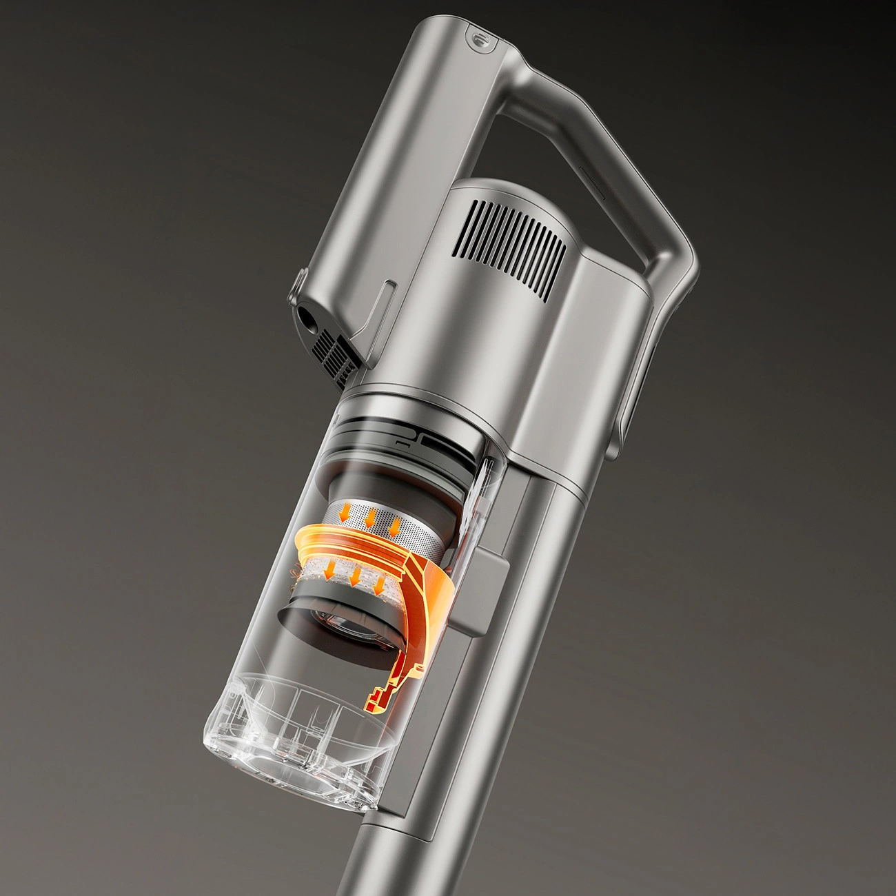 Cross-section of the dirt tank in the UWANT V500 vacuum cleaner with filter elements marked.
