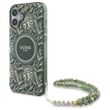 Guess IML Flowers Allover Electro With Pearl Strap MagSafe Hülle für iPhone 16 - grün