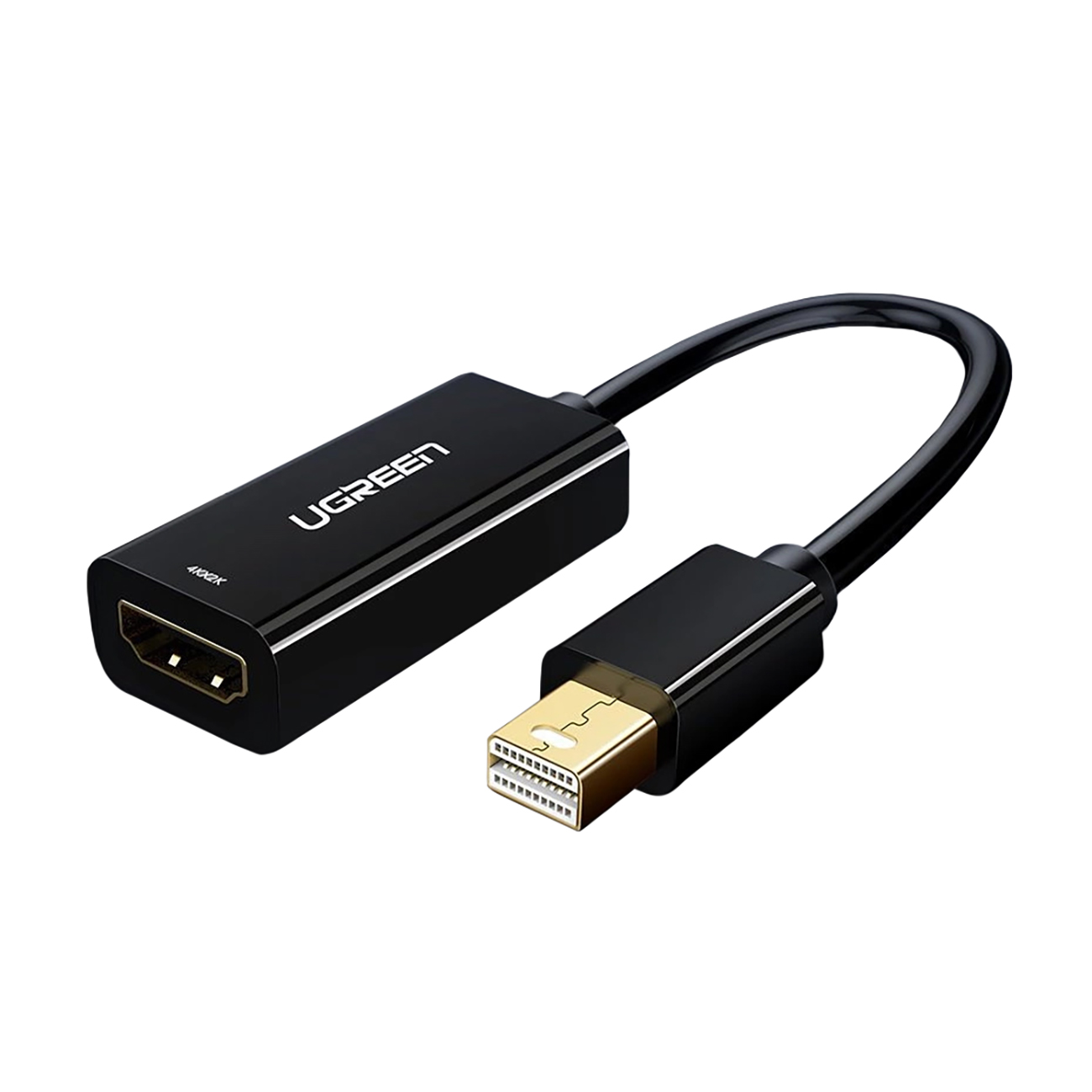 Adapter Ugreen MD112 10461 ze złączami mini DisplayPort (męski) i HDMI (żeński) o rozdzielczości Full HD 1080p na białym tle