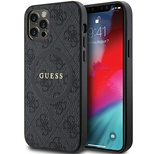 Guess 4G Collection MagSafe-Hülle aus Leder und Metalllogo für iPhone 12 Pro / iPhone 12 – Schwarz