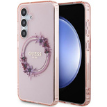 Guess IML Flowers Wreath MagSafe case for Samsung Galaxy S24 - pink