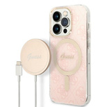 Set Guess GUBPP14LH4EACSP Case+ Charger iPhone 14 Pro 6.1" pink/pink hard case 4G Print MagSafe