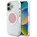Guess IML Metal Colored Circle Classic Logo MagSafe iPhone 16 Hülle - Rosa