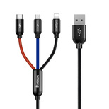 Baseus Three Primary Colors 3in1 USB-A – Micro-USB/ Lightning /USB-C 3,5 A Kabel 0,3 m – Schwarz