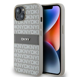 DKNY Lederhülle mit Monostreifen und Metalllogo für iPhone 15 / 14 / 13 – Beige