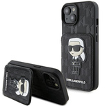 Karl Lagerfeld Saffiano Cardslots and Stand Monogram Ikonik Patch case for iPhone 15 - black