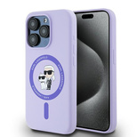 Karl Lagerfeld Silicone Karl&amp;Choupette Heads Ring MagSafe Case for iPhone 15 Pro - Purple