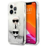 Karl Lagerfeld Liquid Glitter Karl&amp;Choupette Head case for iPhone 13 Pro / iPhone 13 - silver