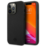 Mercedes Lederhülle mit Metall-Logo für iPhone 13 Pro / iPhone 13 – Schwarz
