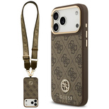 Etui Guess 4G Strass Logo & Big Strap Metal Buttons MagSafe na iPhone 17 Pro Max - brązowe