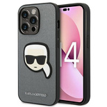 Karl Lagerfeld Saffiano Karl&#39;s Head Patch Hülle für iPhone 14 Pro Max - Silber