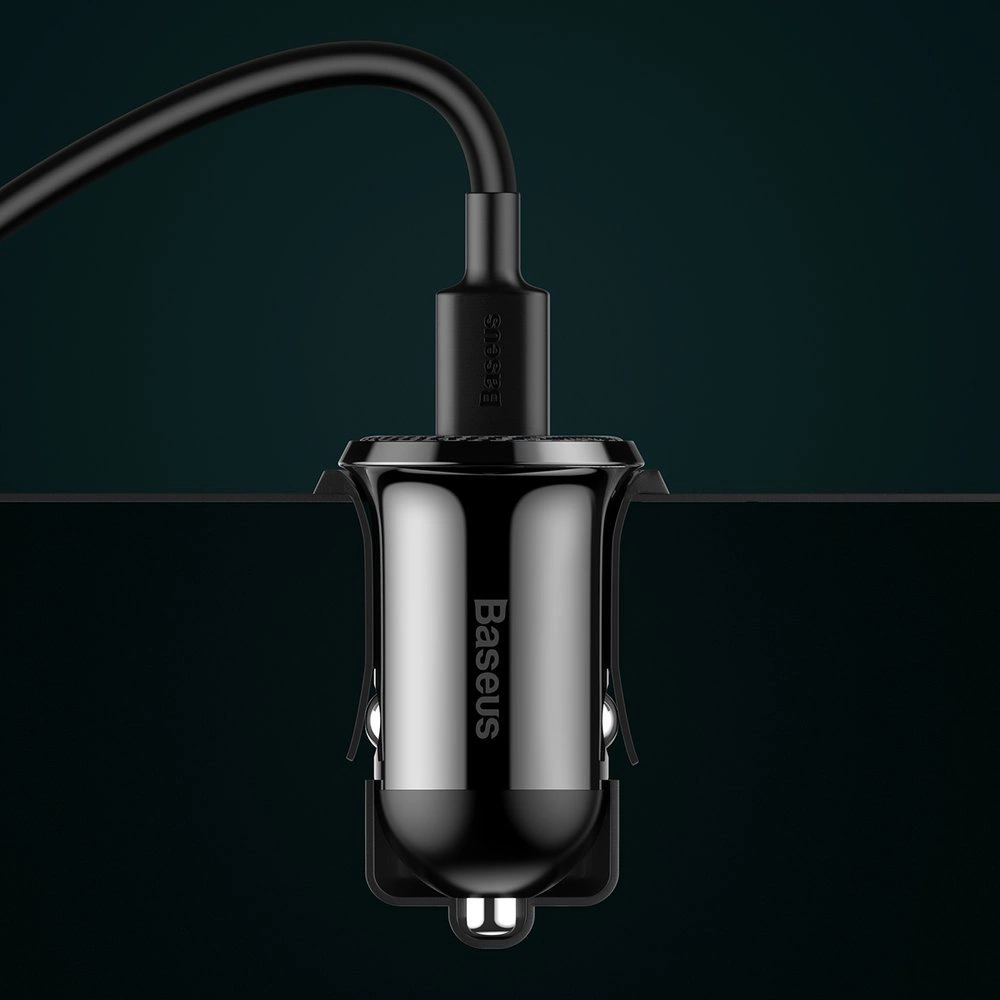 photo from the side of the Baseus Grain Pro car charger to which the cable is connected