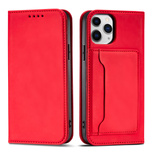 Magnet Card Case etui do iPhone 12 Pro Max pokrowiec portfel na karty kartę podstawka czerwony