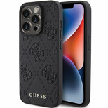 Guess Leder 4G Stamped Hülle für iPhone 15 Pro Max – Schwarz