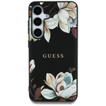 Guess MagSafe-Hülle mit genarbtem bedrucktem Blumenmuster für Samsung Galaxy S25 Ultra schwarz