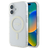 Guess IML Glitter Circle MagSafe Hülle für iPhone 16 – transparent