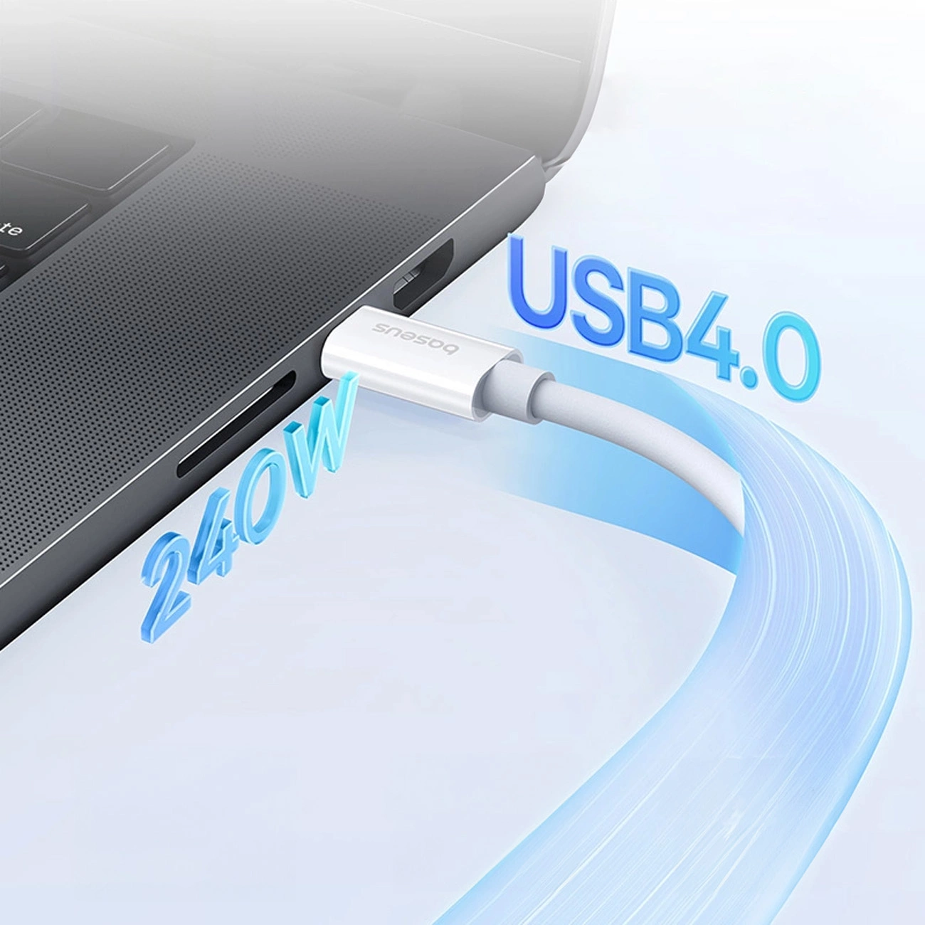 MacBook Pro z podłączonym do gniazda USB-C kablem Baseus CB000068 PD 8K 60Hz