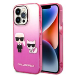 Karl Lagerfeld Gradient Ikonik Karl &amp; Choupette iPhone 14 Pro 6.1&quot; Case - Pink