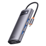 Baseus Metal Gleam Series stacja dokująca HUB 7 w 1 USB Typ C - 1 x HDMI / 1 x VGA / 3 x USB 3.2 Gen. 1 / 1 x Power Delivery / 1 x RJ-45 Ethernet szary (WKWG040013)