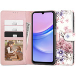 Etui Tech-Protect Wallet na Samsung Galaxy A15 4G / 5G - różowe kwiaty