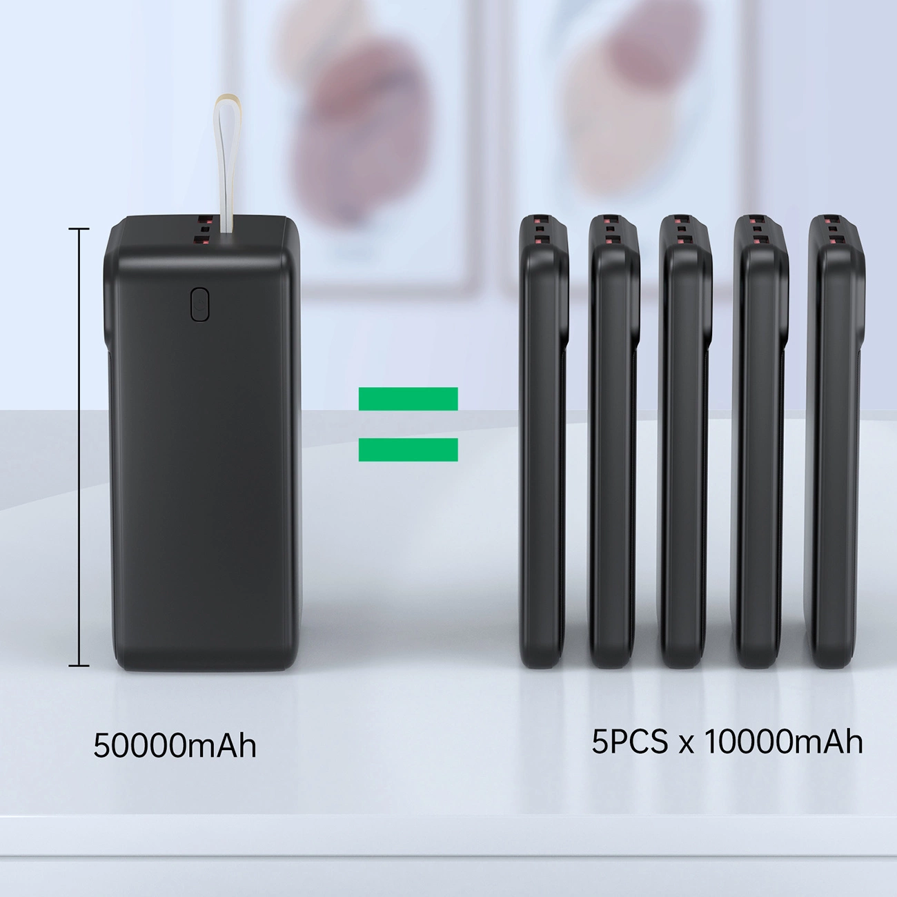 Choetech B732 powerbank compared to five power banks with a capacity of 10000mAh