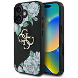 Guess Grained Roses Big 4G Logo Hülle für iPhone 16 - Schwarz