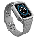 Protect Strap Band with Case for Apple Watch 9 / 8 / 7 / 6 / 5 / 4 / 3 / 2 / SE / SE2 (41 / 40 / 38mm) Case Armored Cover for Watch Gray / Silver