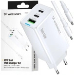 Wozinsky GaN 65W Charger with USB-A 2xUSB-C Ports with 65W USB-C Cable - White