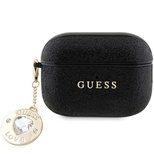 Guess GUAP2PGEHCDK Hülle für AirPods Pro 2 Cover – Schwarz Fester Glitzer-Herz-Diamant-Charm