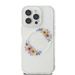 Guess IML Flowers Wreath MagSafe Hülle für iPhone 16 Pro Max – transparent