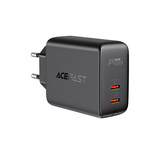 Acefast Ladegerät 2x USB Typ C 40W, PPS, PD, QC 3.0, AFC, FCP schwarz (A9 schwarz)