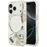 Guess IML Glitter Flowers Triangle MagSafe Case for iPhone 17 Pro - White