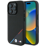 BMW M Perforated Tricolor Line MagSafe Hülle für iPhone 16 Pro – Schwarz