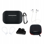 Silikonhüllen-Set für AirPods Pro 2 / AirPods Pro 1 + Hülle / Ohrbügel / Umhängeband / Uhrenarmbandhalter / Karabiner - Schwarz