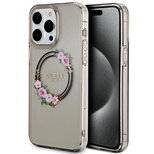 Guess IML Flowers Wreath MagSafe case for iPhone 15 Pro Max - black